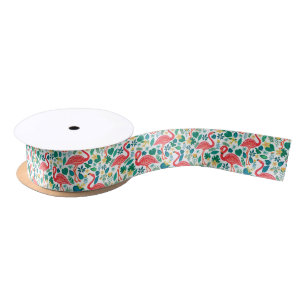 Tropische kleurrijke flamingo's bloemen patroon lint