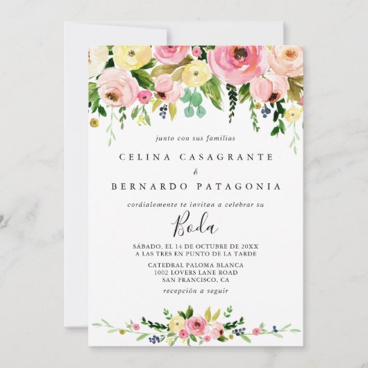 Tropische Kleurrijke Herfst Bloemen Spaans Bruilof Kaart (Voorkant)