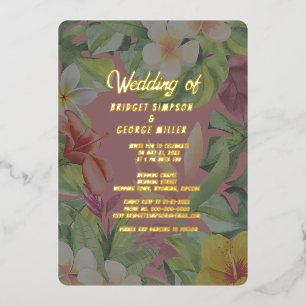 Tropische kleurrijke hibiscus Hawaïaanse zomer bru Folie Uitnodiging