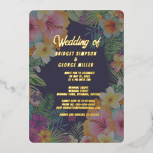 Tropische kleurrijke hibiscus Hawaïaanse zomer bru Folie Uitnodiging