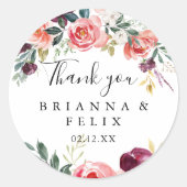 Tropische kleurrijke zomer dank u bruiloft gunst ronde sticker (Voorkant)