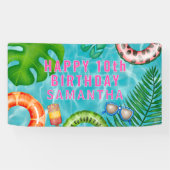 Tropische kleurrijke zwembad partij verjaardag spandoek (Horizontaal)