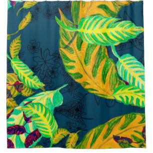 Tropische kleurstof Blauwe Gouache. Tropisch patro Douchegordijn