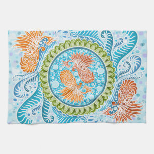Tropische Koi Mandala   Levendige Ocean Zen Art Theedoek
