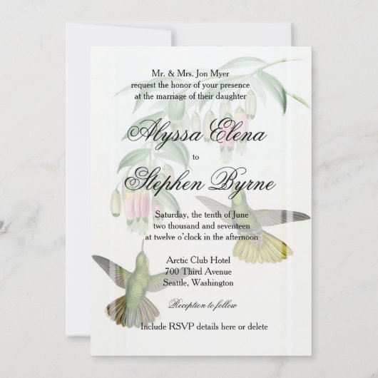 Tropische kolibrie Bloemen bruiloft uitnodiging (Achterkant)