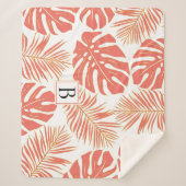 tropische koraal en goudbladeren en monogram sherpa deken (Voorkant)