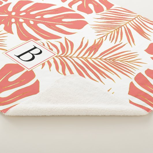 tropische koraal en goudbladeren en monogram sherpa deken (3/4)