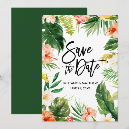 Tropische koraalbedekking voor penseel Script-Wate Save The Date (Voorkant / Achterkant)