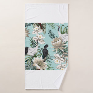 Tropische kraanvogel, papegaai, lotusvloed badhanddoek