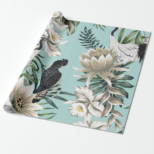 Tropische  kraanvogel, papegaai, lotusvloed cadeaupapier
