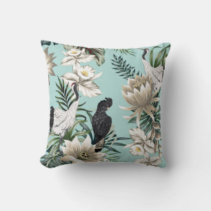 Tropische kraanvogel, papegaai, lotusvloed kussen