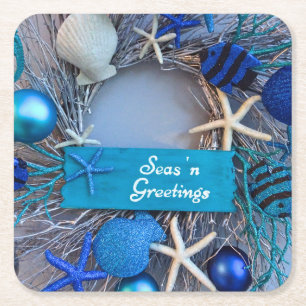 Tropische kust Seashell Holiday Kerstmis Vierkante Kartonnen Onderzetter