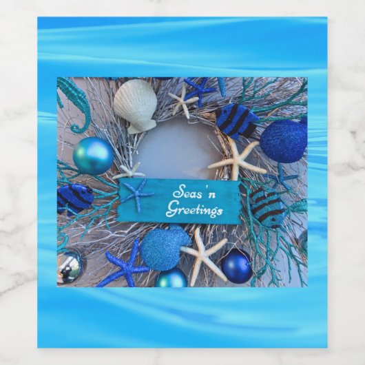 Tropische kust Seashell Holiday Kerstmis Wijn Etiket (Enkel label)