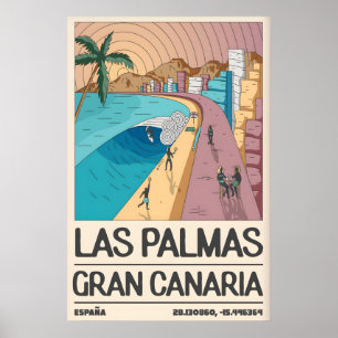 Tropische kustkunstprint, Palm Tree Bay, Retro Poster