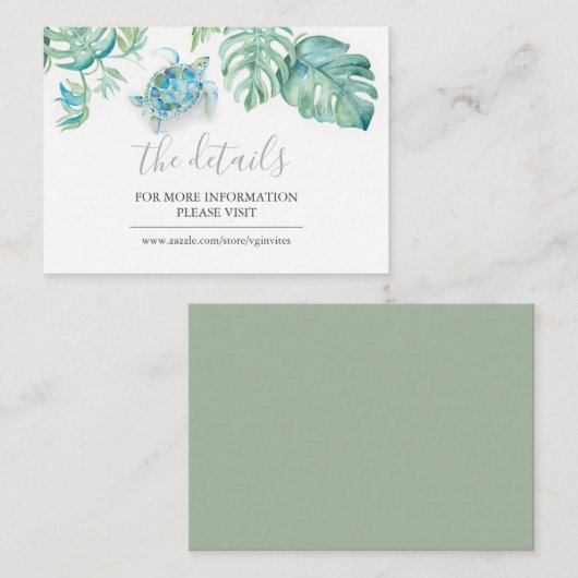 Tropische kustschildpad Zee — Details invoegen Informatiekaartje (Voorkant / Achterkant)