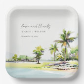 Tropische kuststrook Waterverf bruiloft palmbomen Papieren Bordje (Voorkant)