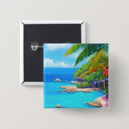Tropische lagune vierkante button 5,1 cm