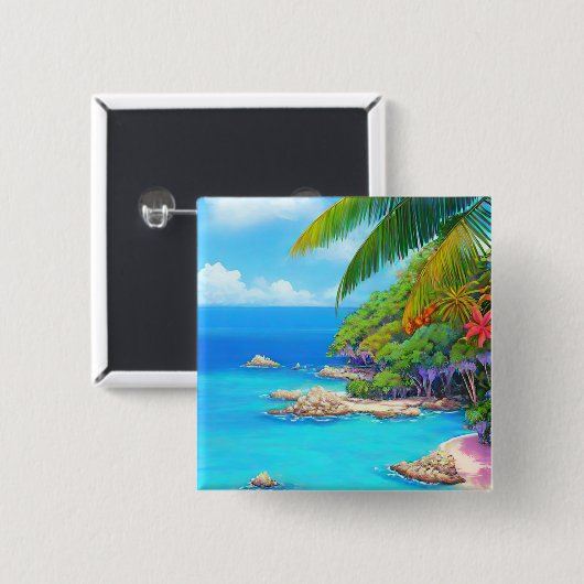 Tropische lagune vierkante button 5,1 cm (Voorkant /achterkant)