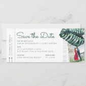 Tropische Leaf Boarding Pass Photo Save the Date Aankondiging (Voorkant)