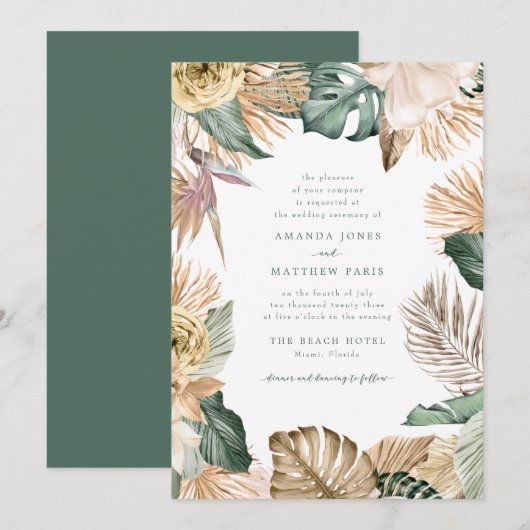 Tropische Leaf Love and the Beach Wedding Invite (Voorkant / Achterkant)
