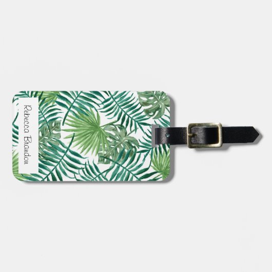 Tropische Leaves Name Holiday Travel Bagagelabel (Voorkant horizontaal)