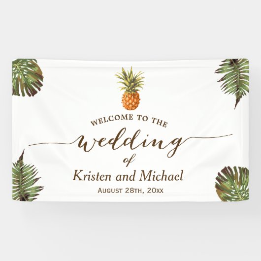 Tropische lederen anananas Stijlvolle bruiloft Spandoek (Horizontaal)
