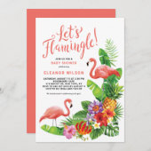 Tropische Let's Flamingle Summer Baby shower Kaart (Voorkant / Achterkant)
