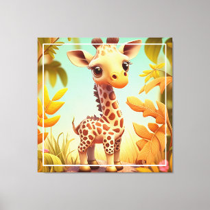 Tropische Leuke Baby Giraffe Cartoon Canvas Afdruk