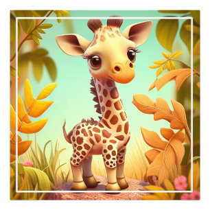 Tropische Leuke Baby Giraffe Cartoon Foto Afdruk