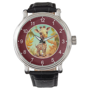 Tropische Leuke Baby Giraffe Cartoon Horloge