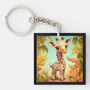 Tropische Leuke Baby Giraffe Cartoon Sleutelhanger