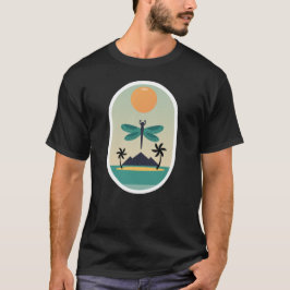 Tropische Libelle Zonsondergang Retro Eiland Sfeer T-shirt