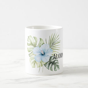 Tropische lichtblauwe hibiscus bloembladeren Aloha Koffiemok
