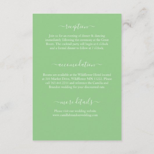 Tropische Lime Groene Palm Monogrammen Bruiloft Informatiekaartje (Achterkant)