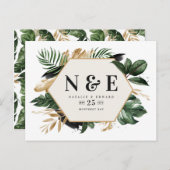 Tropische loof bruiloft save the date aankondigingskaart (Voorkant / Achterkant)
