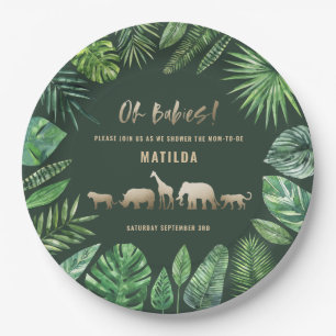 Tropische loof + gouddieren baby shower papieren bordje