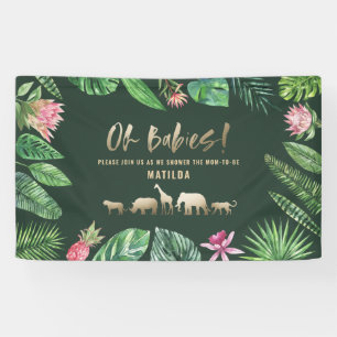 Tropische loof + gouddieren baby shower spandoek