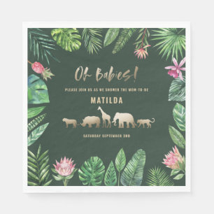 Tropische loof + gouddieren met twee baby showers servet