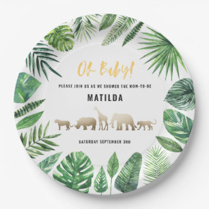Tropische loof + goudvee baby shower partij papieren bordje