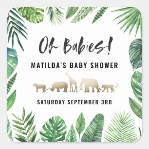 Tropische loof + goudvee baby shower partij vierkante sticker