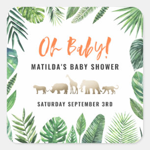 Tropische loof + goudvee baby shower partij vierkante sticker