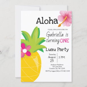 Tropische Luau ananas roze eerste verjaardagsfeest Kaart