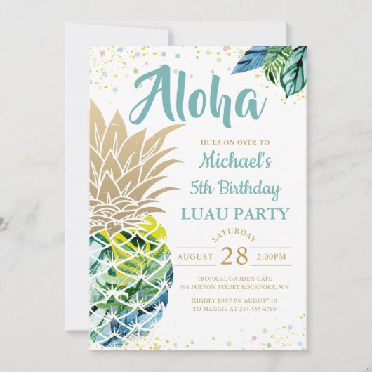 Tropische Luau Ananas Strand Verjaardagsuitnodigin Kaart (Voorkant)