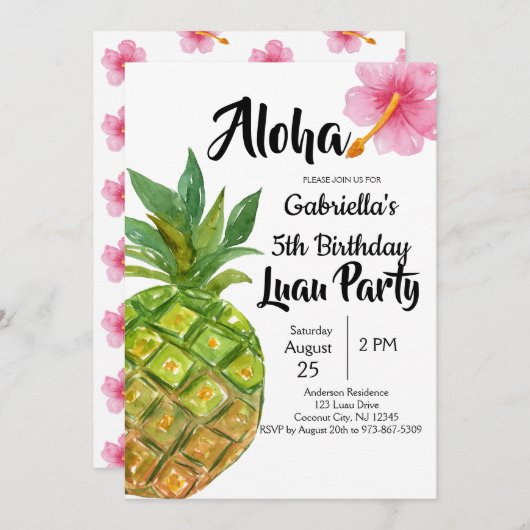 Tropische Luau ananas verjaardagsfeestje Kaart (Voorkant / Achterkant)
