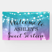 Tropische Luau Blauwgroen roze Sweet 16 zaterdag Spandoek (Horizontaal)