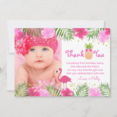Tropische Luau Flamingo 1e Verjaardag Meisje Dank Bedankkaart (Voorkant)