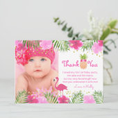 Tropische Luau Flamingo 1e Verjaardag Meisje Dank Bedankkaart (Staand voorkant)