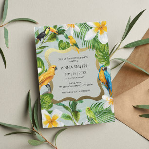 Tropische Luau Parrots Plumeria Birthday Party Kaart
