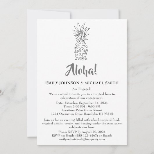 Tropische Luau Verlovingsfeest Uitnodiging (Voorkant)