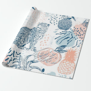 Tropische Luipaard Blau Perzik Abstract Cadeaupapier